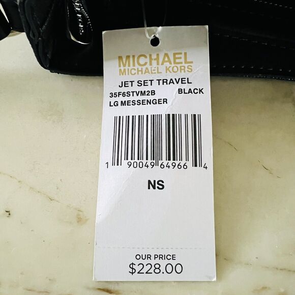 MICHAEL KORS Jet Set Travel Black Leather Large Messenger Crossbody Bag - Picture 10 of 10